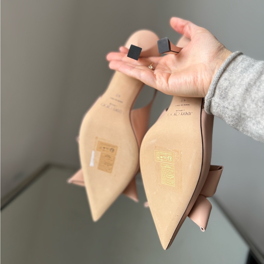 New Jimmy Choo Staz 70 Leather Bow Slingback Pumps 40 - Picture 11 of 11